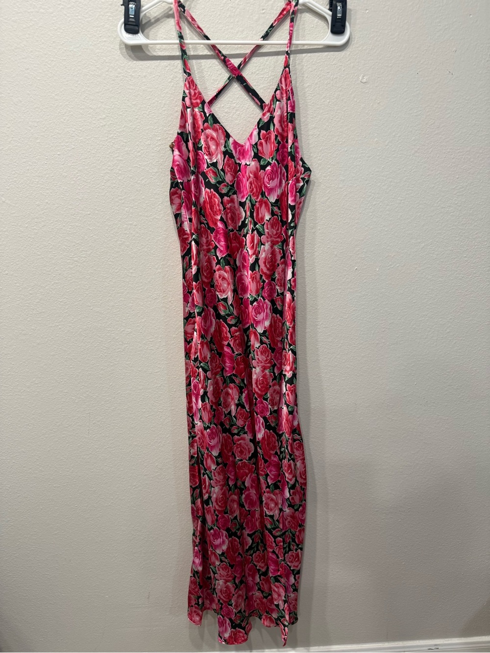 Vtg CACIQUE 100% Silk Maxi Slip Dress Gown M 90s Rose Floral Whimsigoth Medium